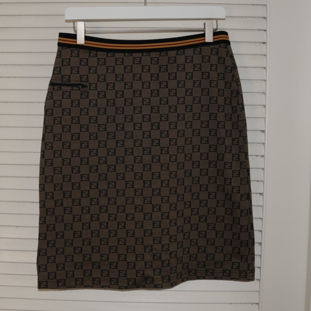 Vintage Fendi Zucca Monogram Stretch Knee-length Pencil Skirt